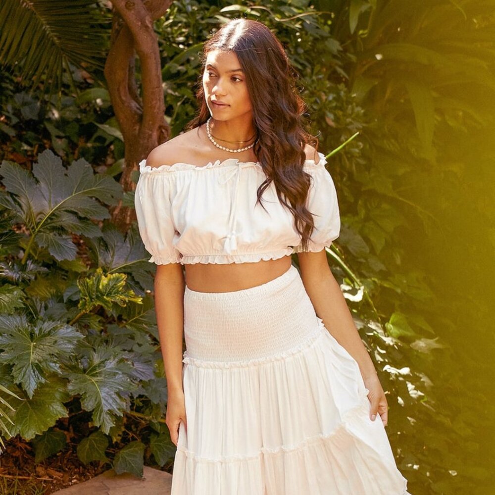 NWT‎ English Factory White Poplin Crop Top Cottagecore Coquette Minimalist Boho